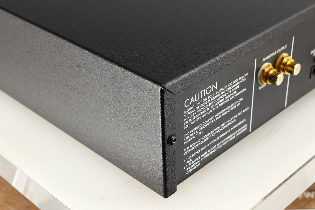 Rear right corner of a used Musical Fidelity A3 24 192 Upsampling DAC