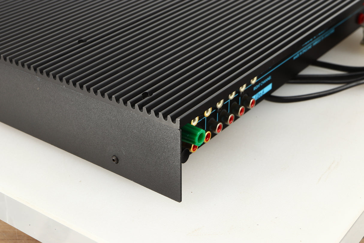 Rear right corner of a used Musical Fidelity B200 Integrated Amplifier in a black finish