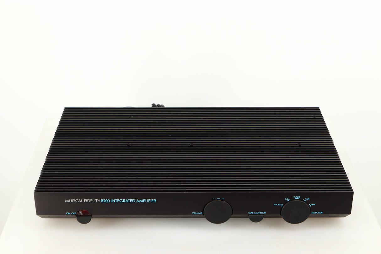 Top of a used Musical Fidelity B200 Integrated Amplifier in a black finish