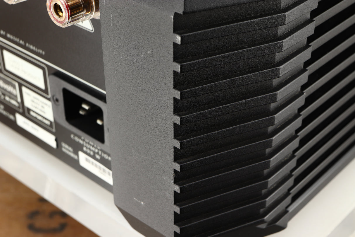 Close up of a used Musical Fidelity KW250S Integrated System showing scratching on rear
