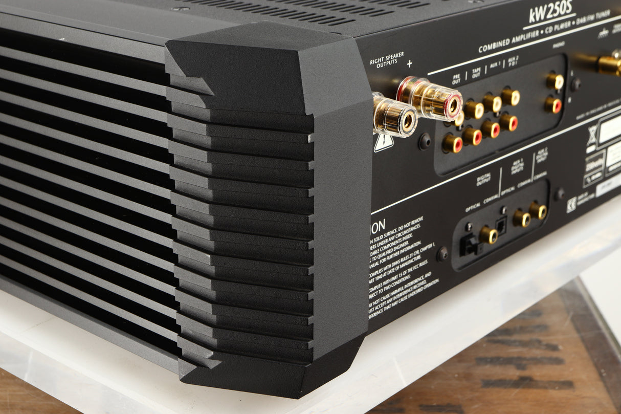 Rear right corner of a used Musical Fidelity KW250S Integrated System