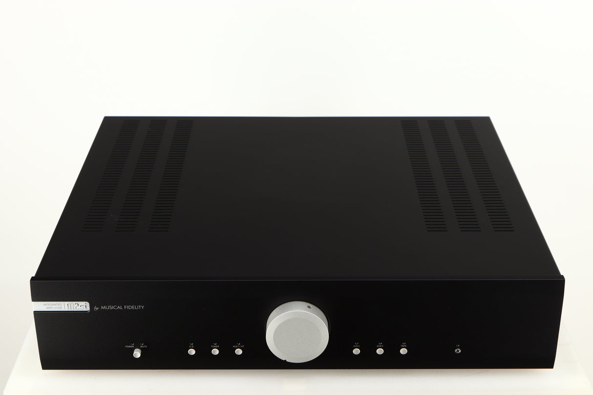 Top of a used Musical Fidelity M2si Integrated Amplifier in a black finish