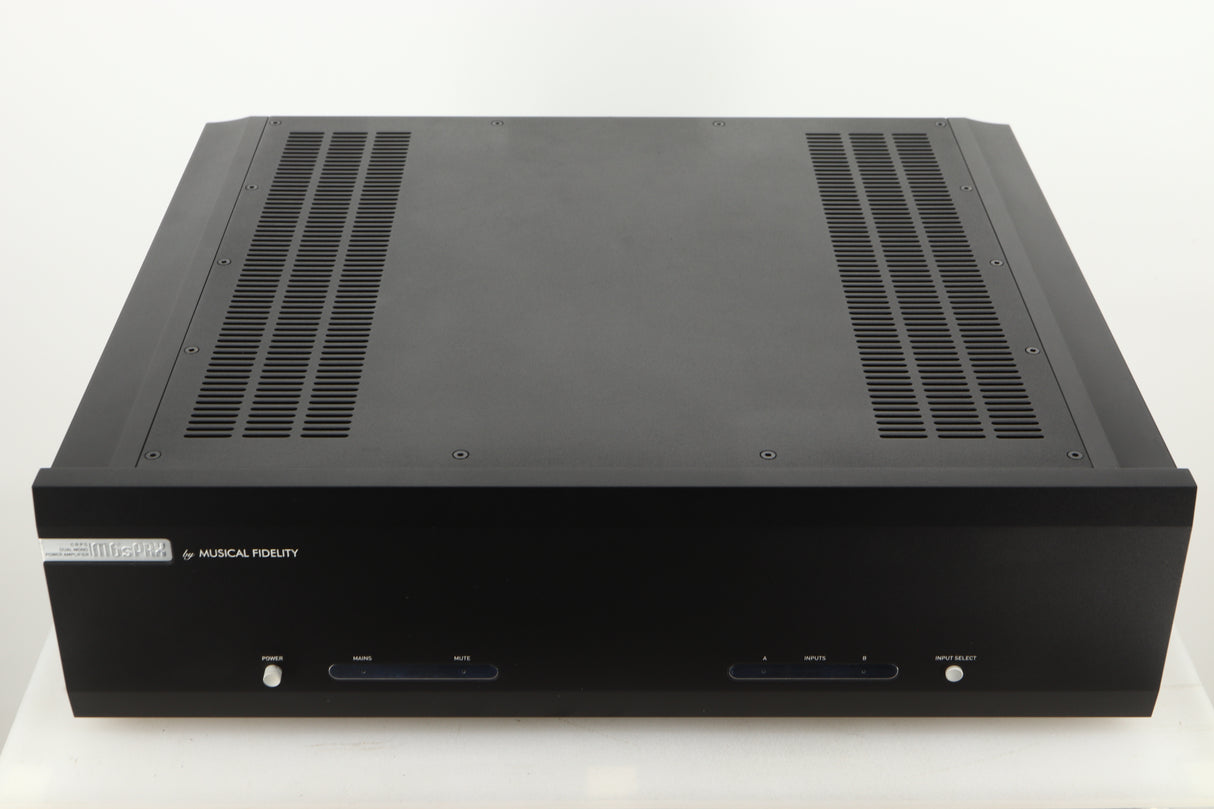 Top view of a used Musical Fidelity M6PRX Power Amplifier in Black finish