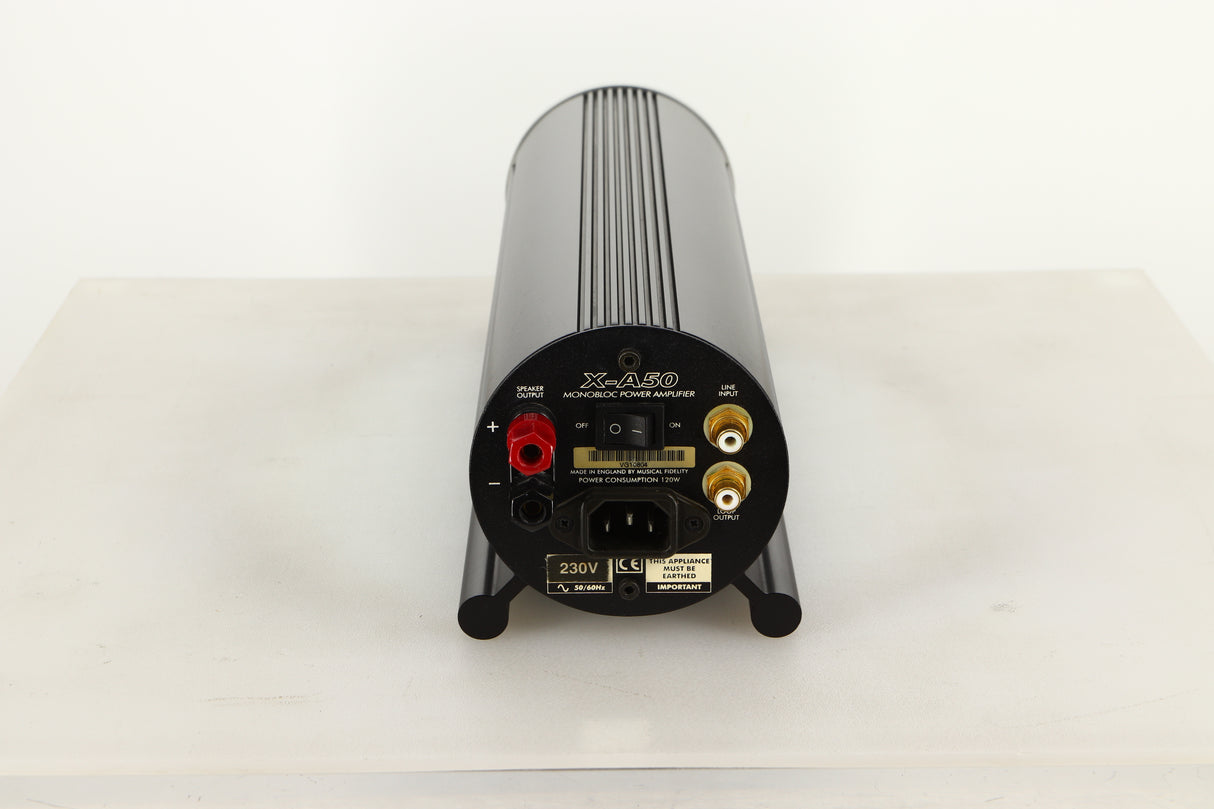 Rear view of a used Musical Fidelity X-A50 Monoblock Power Amplifier
