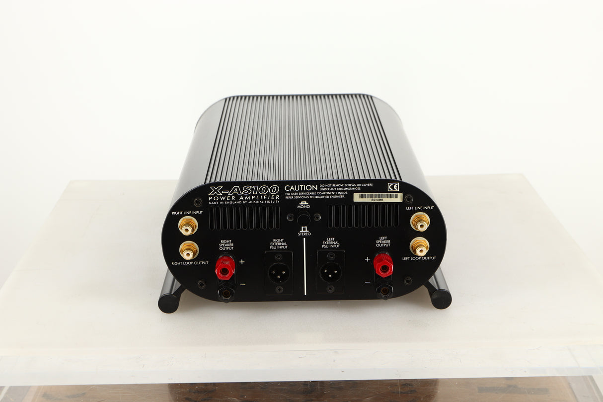 Rear view of a used Musical Fidelity X-AS100 Power Amplifier