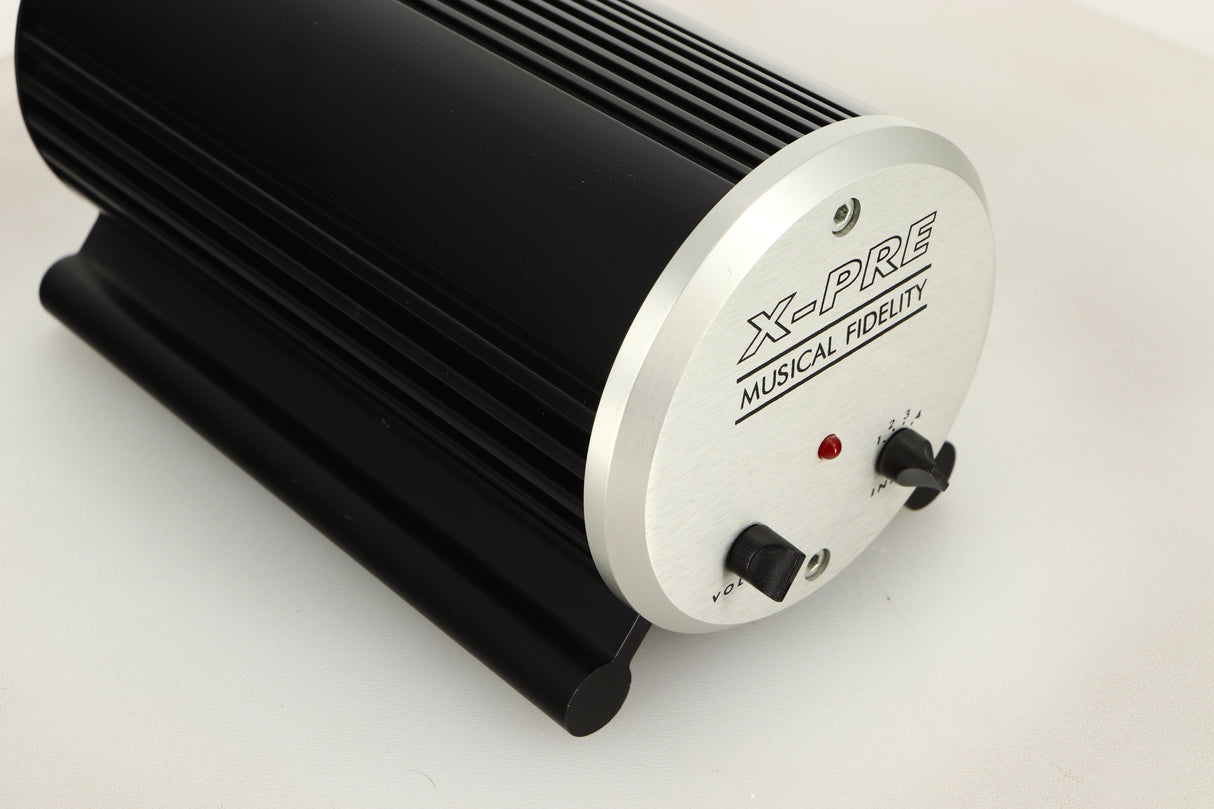 Front left corner view of a used Musical Fidelity X-Pre Pre Amplifier