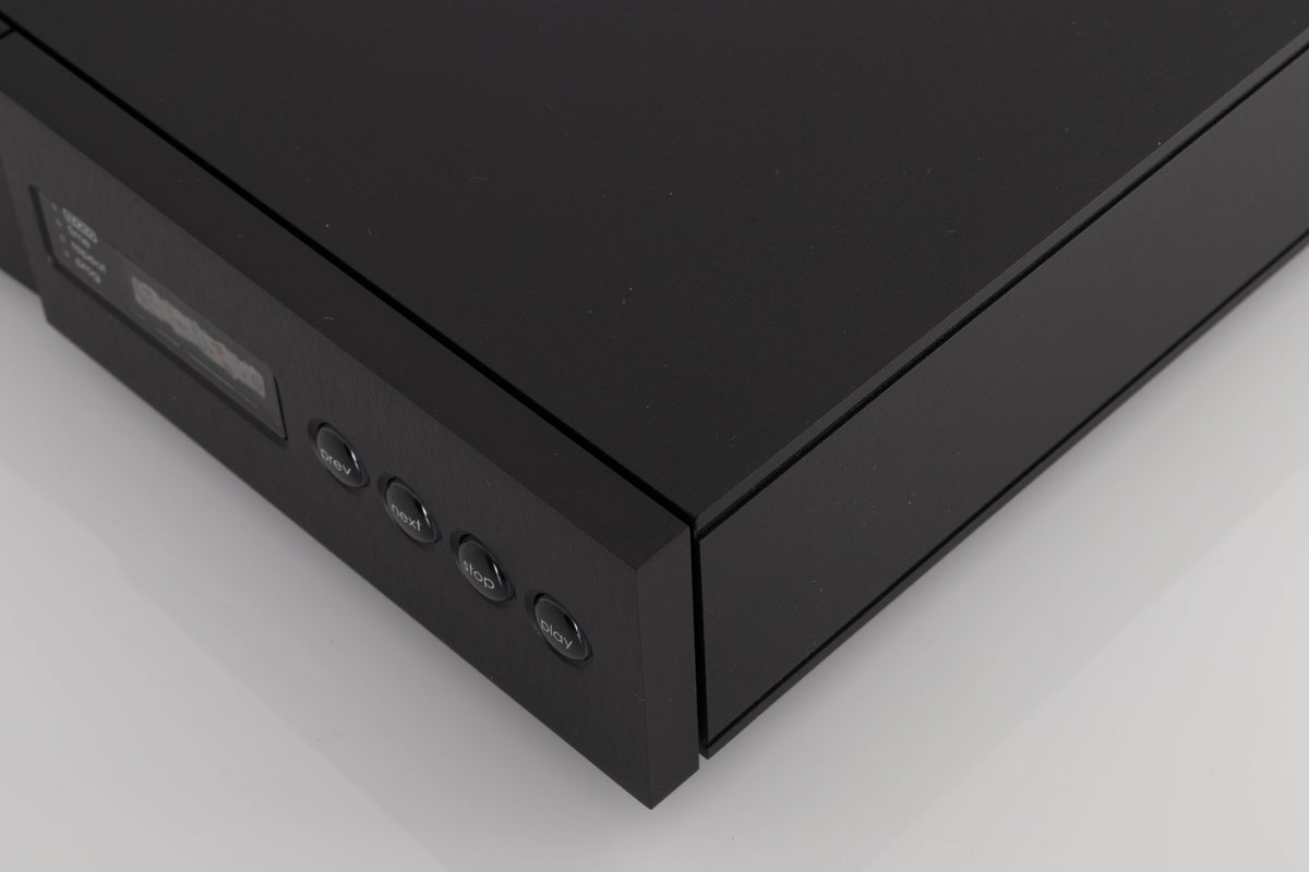 Front right corner of a used Naim CD5 XS CD Player in a Black finish