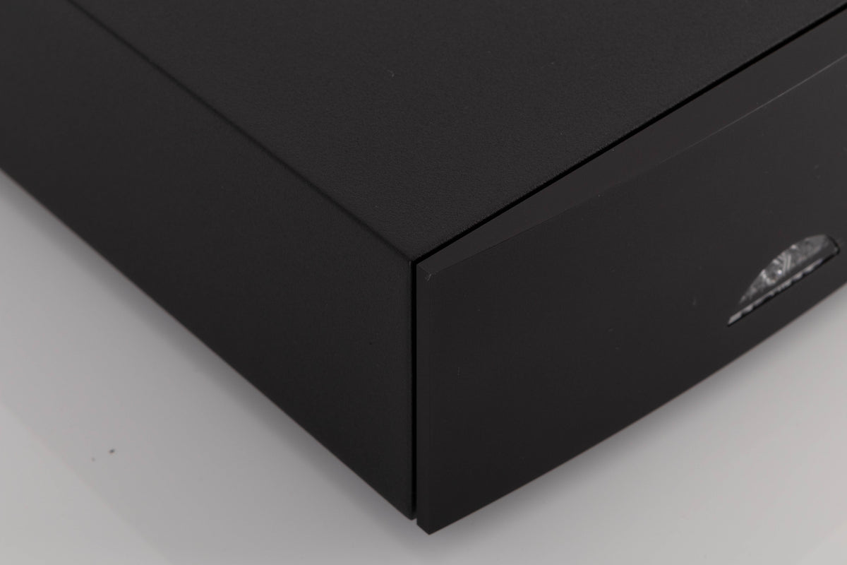 Front left corner of a used Naim Hicap DR Power Supply in a Black finish