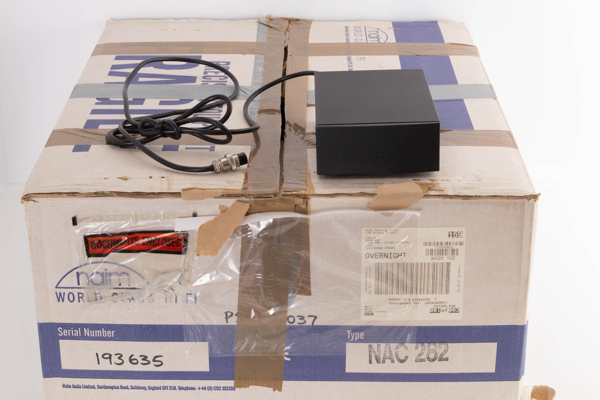Box for a used Naim NAC282 Pre Amplifier in a Black finish showing NAPSC