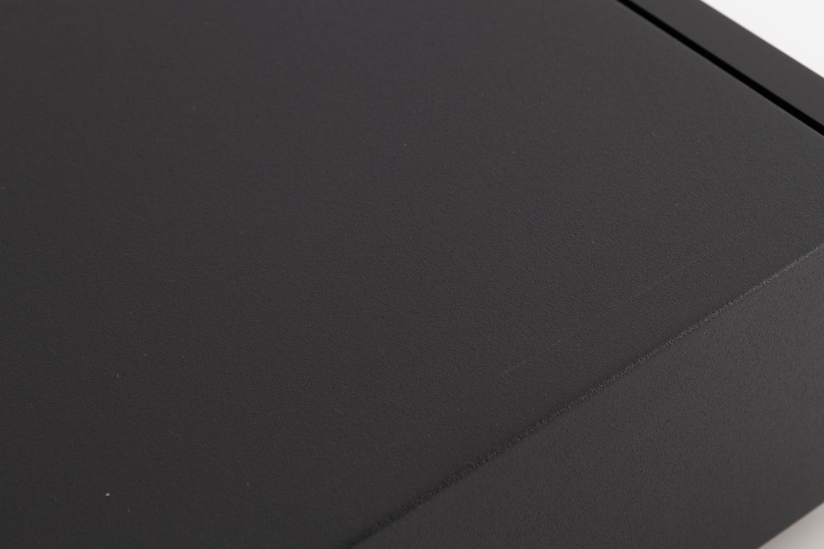 Close up of a used Naim NAC282 Pre Amplifier in a Black finish showing scratching on top