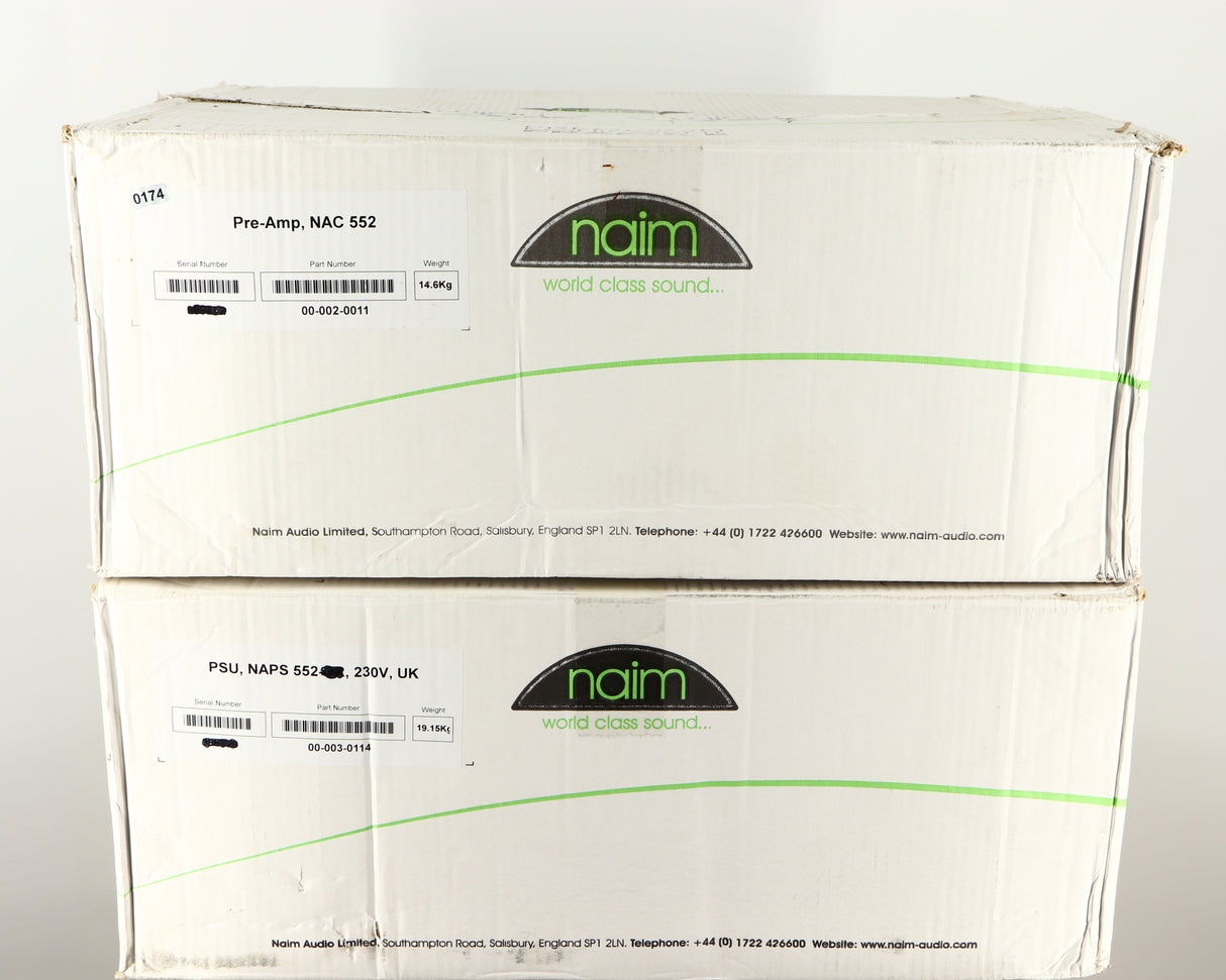 Boxes for a used Naim NAC552 Pre Amplifier / 552PS Power Supply in a black finish