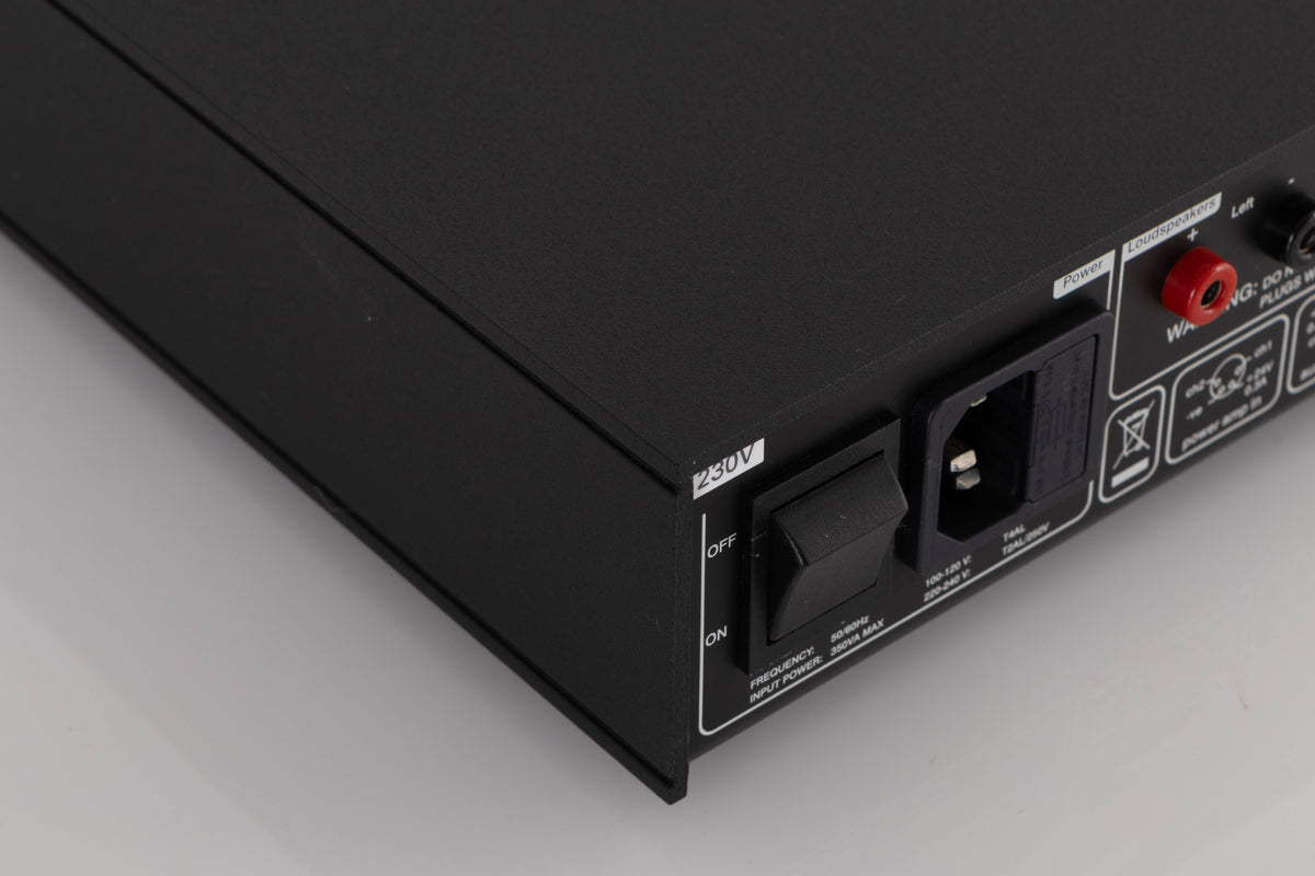 Rear right corner of a used Naim Nait XS-2 Integrated Amplifier in a Black finish