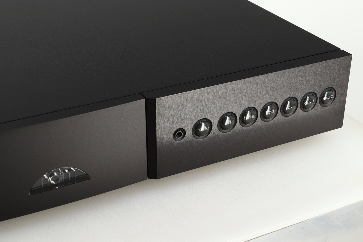 Close up view of a used Naim Nait XS-2 Integrated Amplifier showing the right side of the fascia
