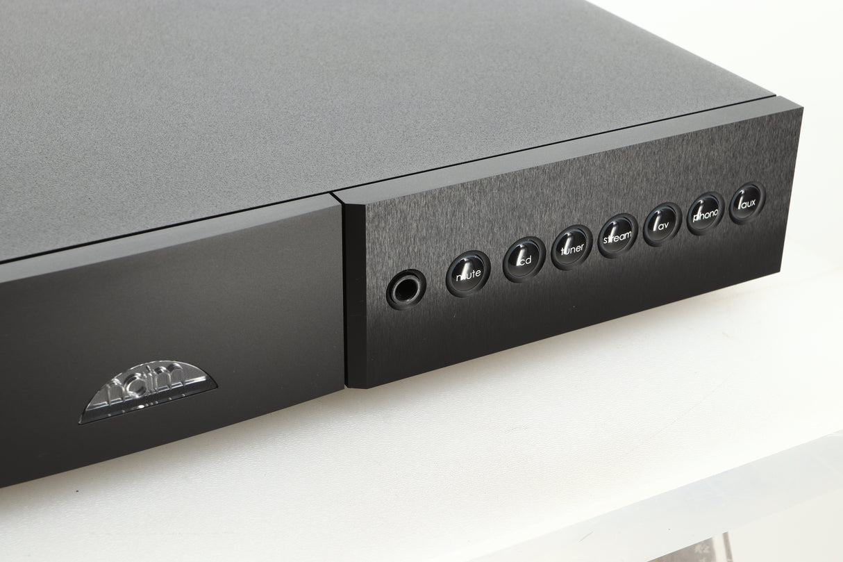 Close up view of a used Naim Nait XS-3 Integrated Amplifier showing the right side of the fascia