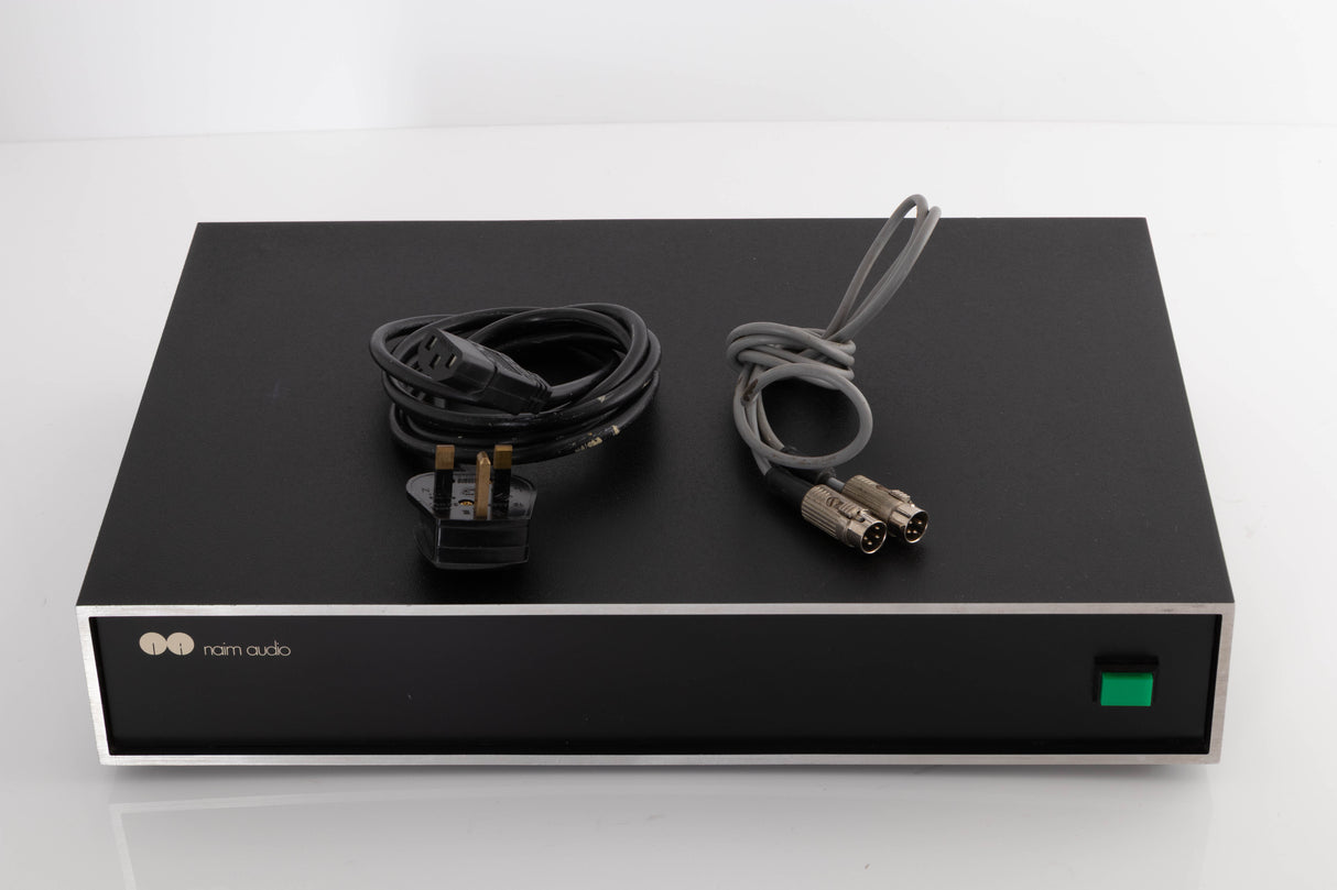 Top of a used Naim NAP160 Power Amplifier in a Black finish showing Mains Cable and 4-PIN SNAIC