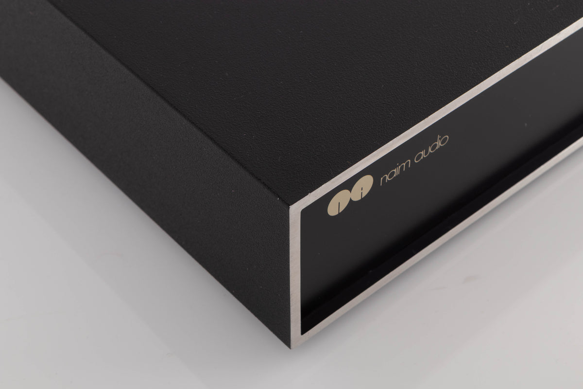 Front left corner of a used Naim NAP160 Power Amplifier in a Black finish