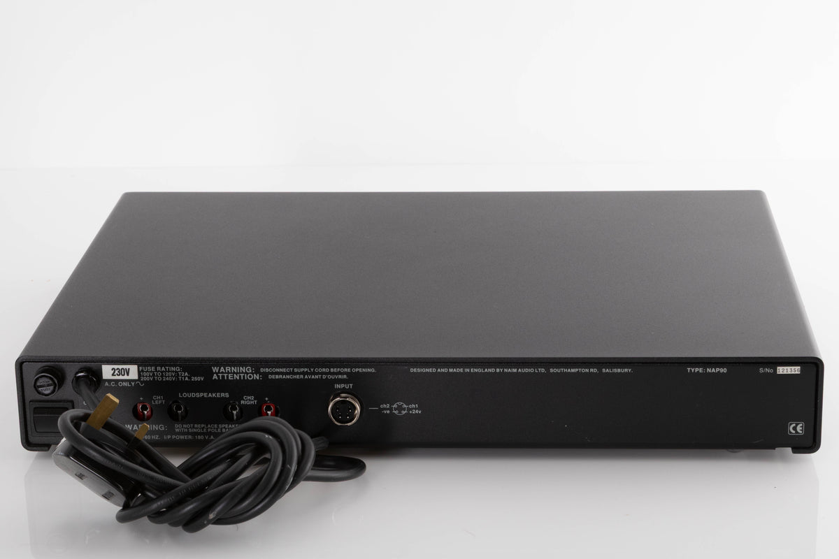 Rear view of a used Naim NAP90 Power Amplifier in a Black finish showing DIN Input