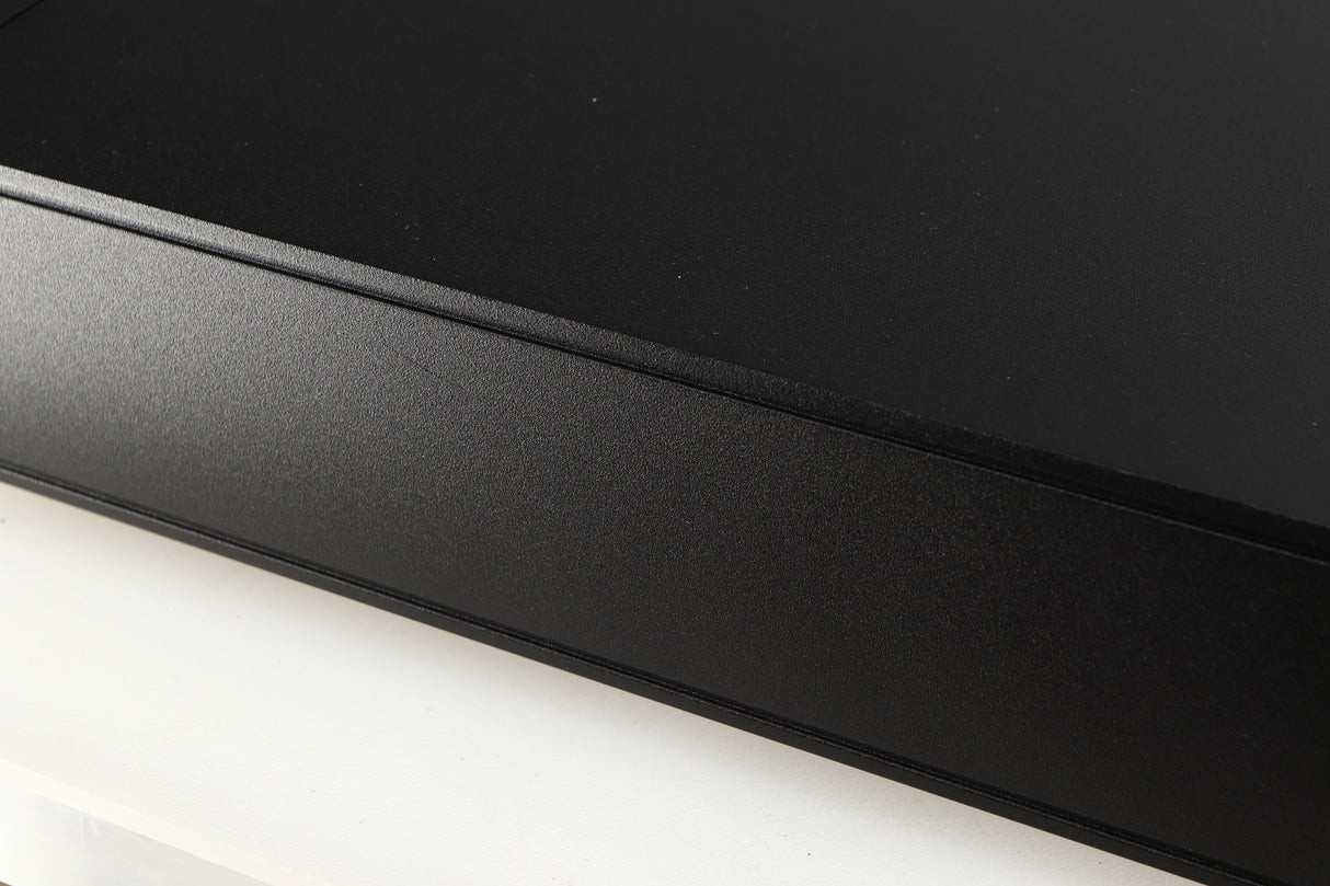 Close up of a used Naim Nait 5si Integrated Amplifier in a black finish showing light scratch on right side