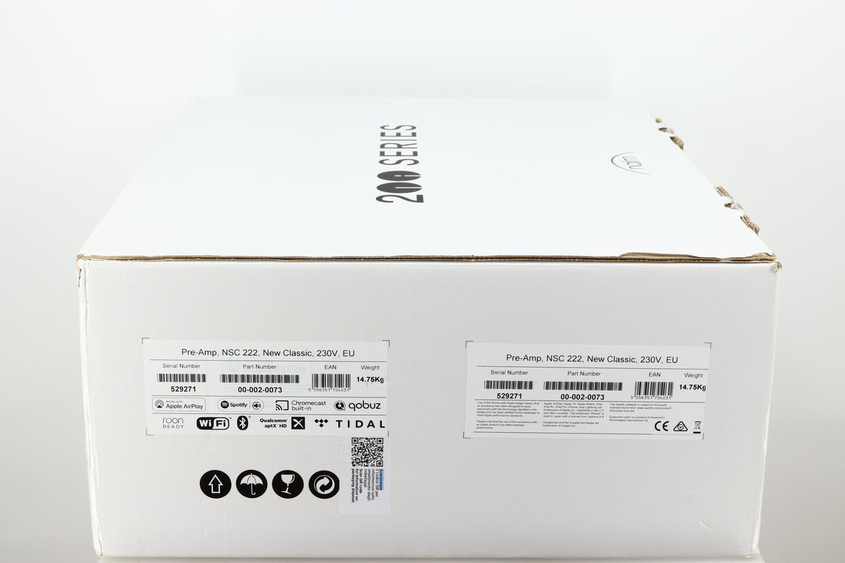 Box for a used Naim NSC222 Pre Amplifier in a black finish