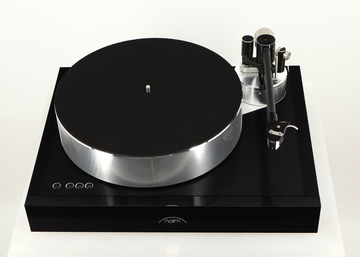 Front view of a used Naim Solstice Turntable Package in a black finish