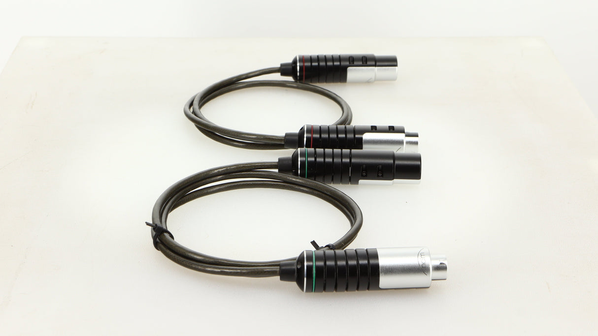 Left side view of used Naim Super Lumina 4PIN DIN-XLR Interconnect Cables in a black finish