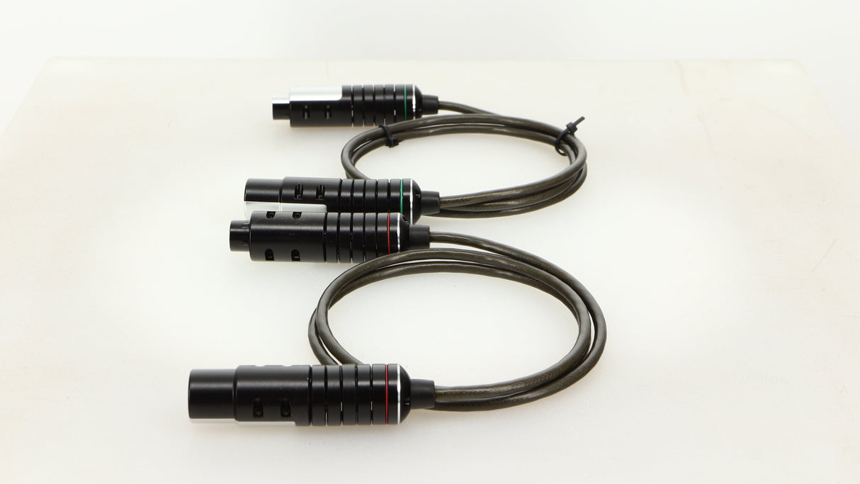 Right side view of used Naim Super Lumina 4PIN DIN-XLR Interconnect Cables in a black finish