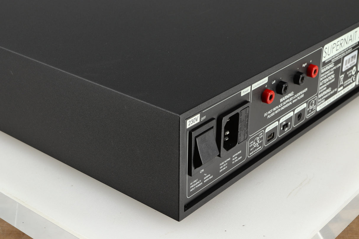 Rear right corner of a used Naim Supernait 2 Integrated Amplifier in a black finish