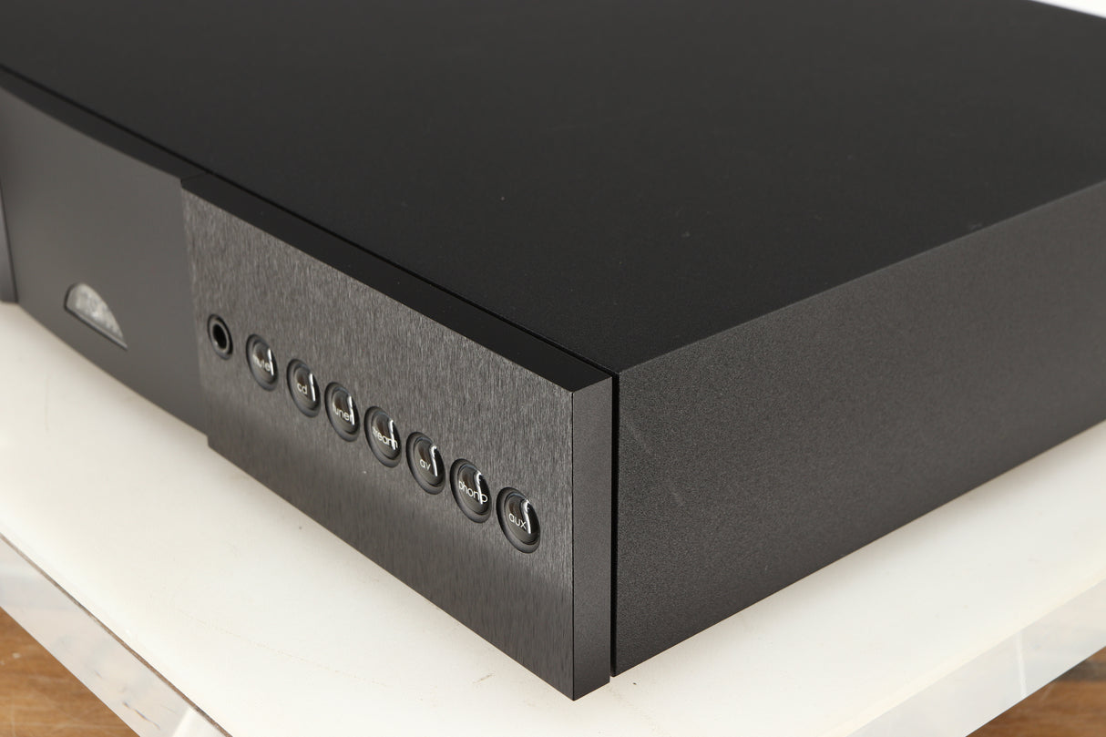Front right corner of a used Naim Supernait 3 Integrated Amplifier in a black finish