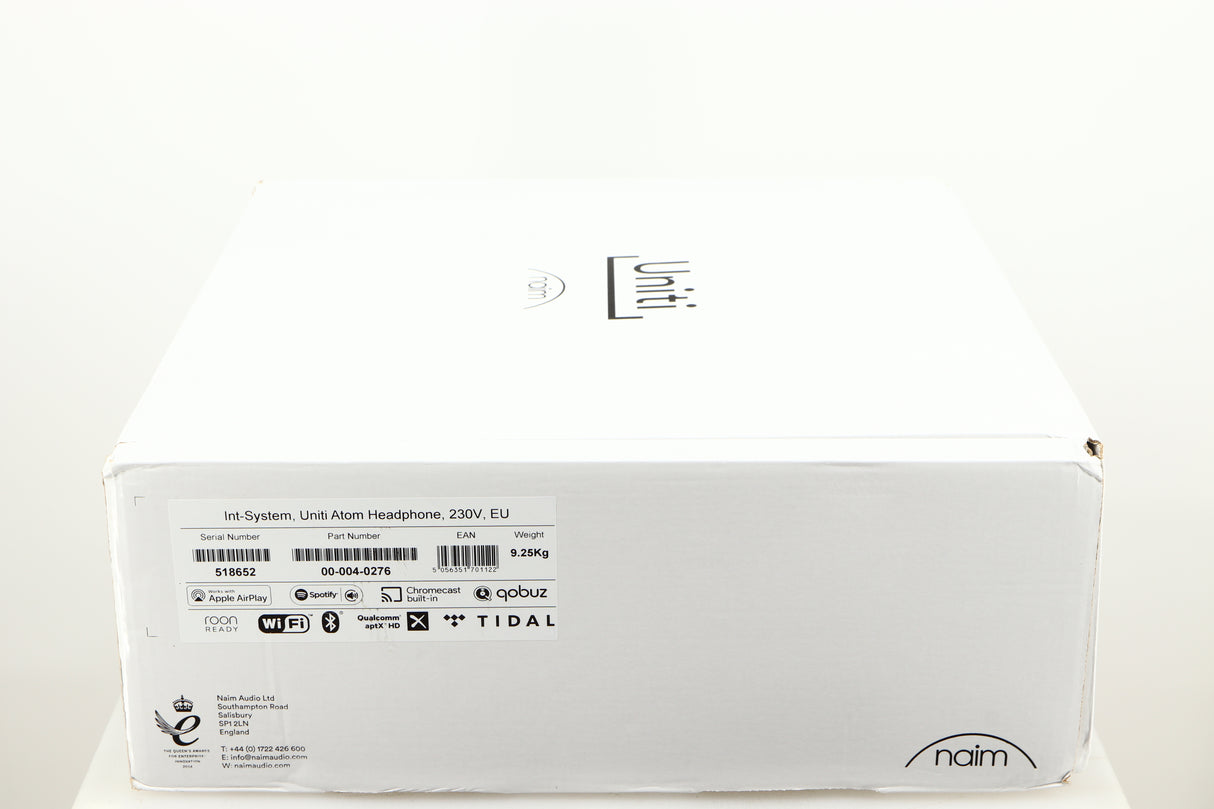 Box for a used Naim Uniti Atom Headphone Edition Streaming Amplifier in a black finish