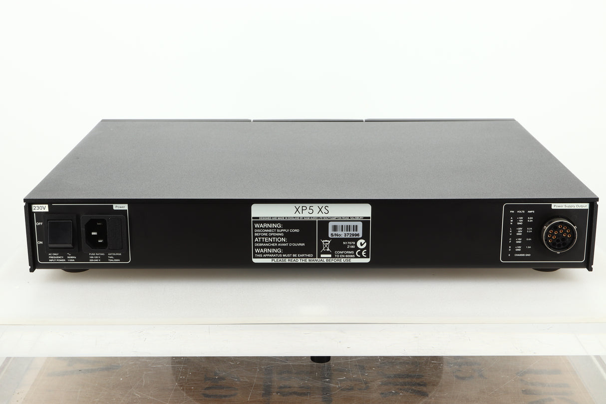 Rear view of a used Naim XP5 XS Power Supply showing mains input and Burndy output
