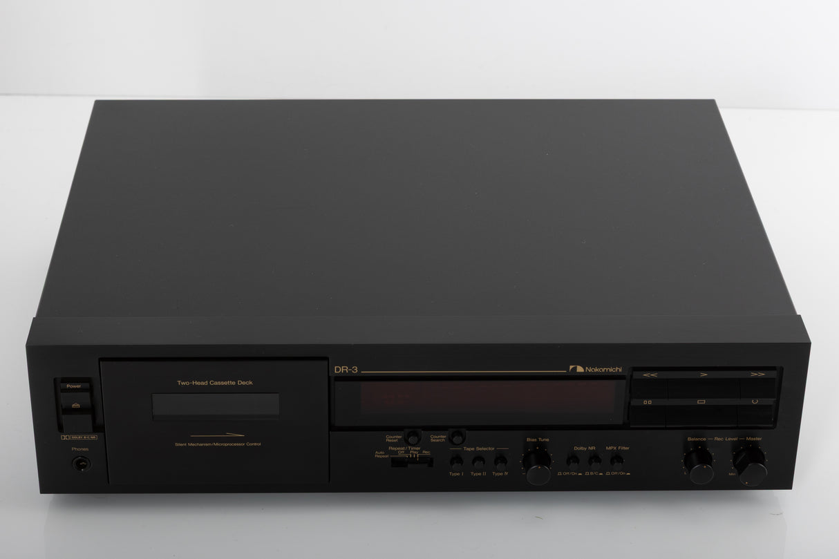 Front view of a used Nakamichi DR-3 Cassette Deck in a black finish