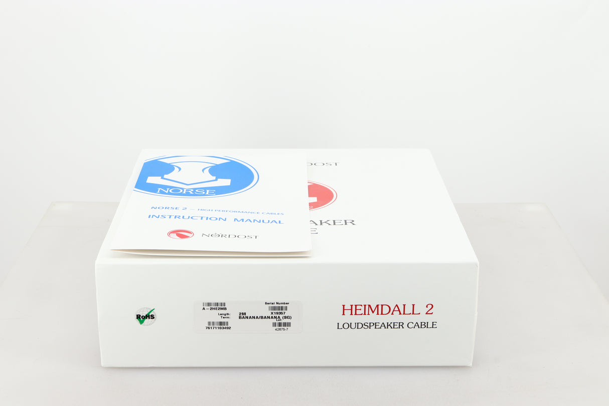 Box for a used Nordost Heimdall 2 Speaker Cables 2.0m Pair sowing a Manual