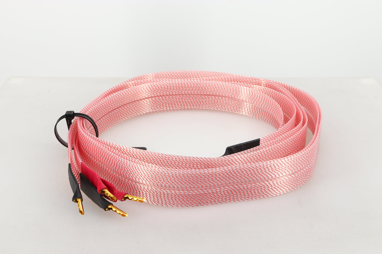 Front view of a used Nordost Heimdall 2 Speaker Cables 2.0m Pair in a pink finish