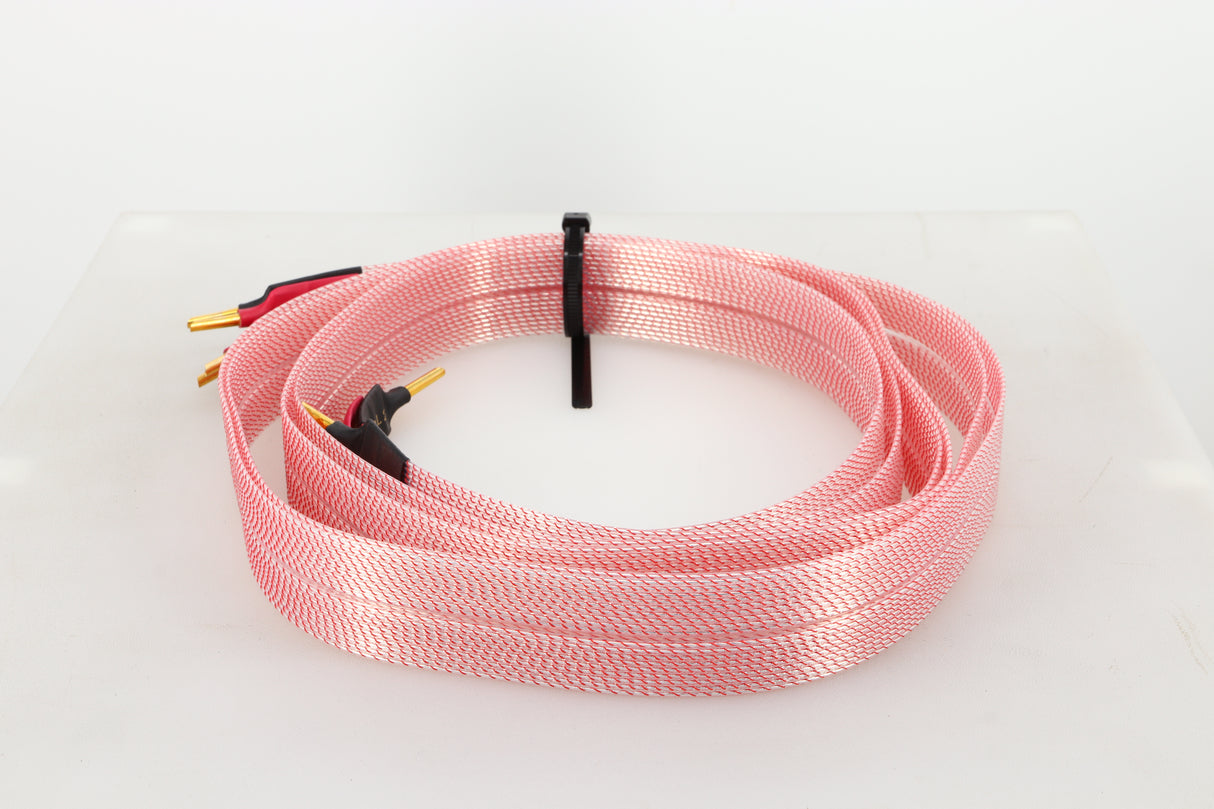 Right side view of a used Nordost Heimdall 2 Speaker Cables 2.0m Pair in a pink finish