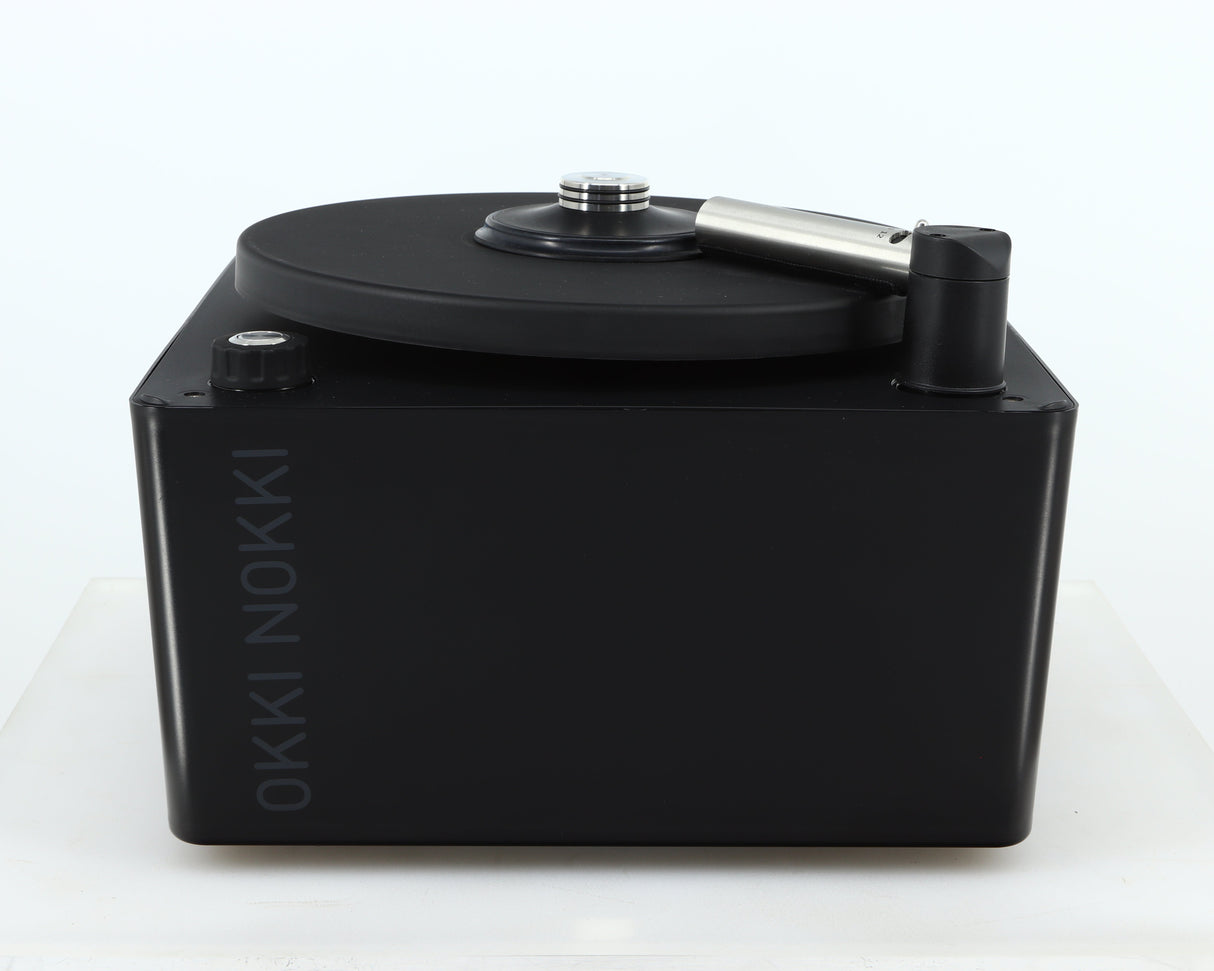 Front view of a used Okki Nokki One Record Cleaning Machine in a black finish