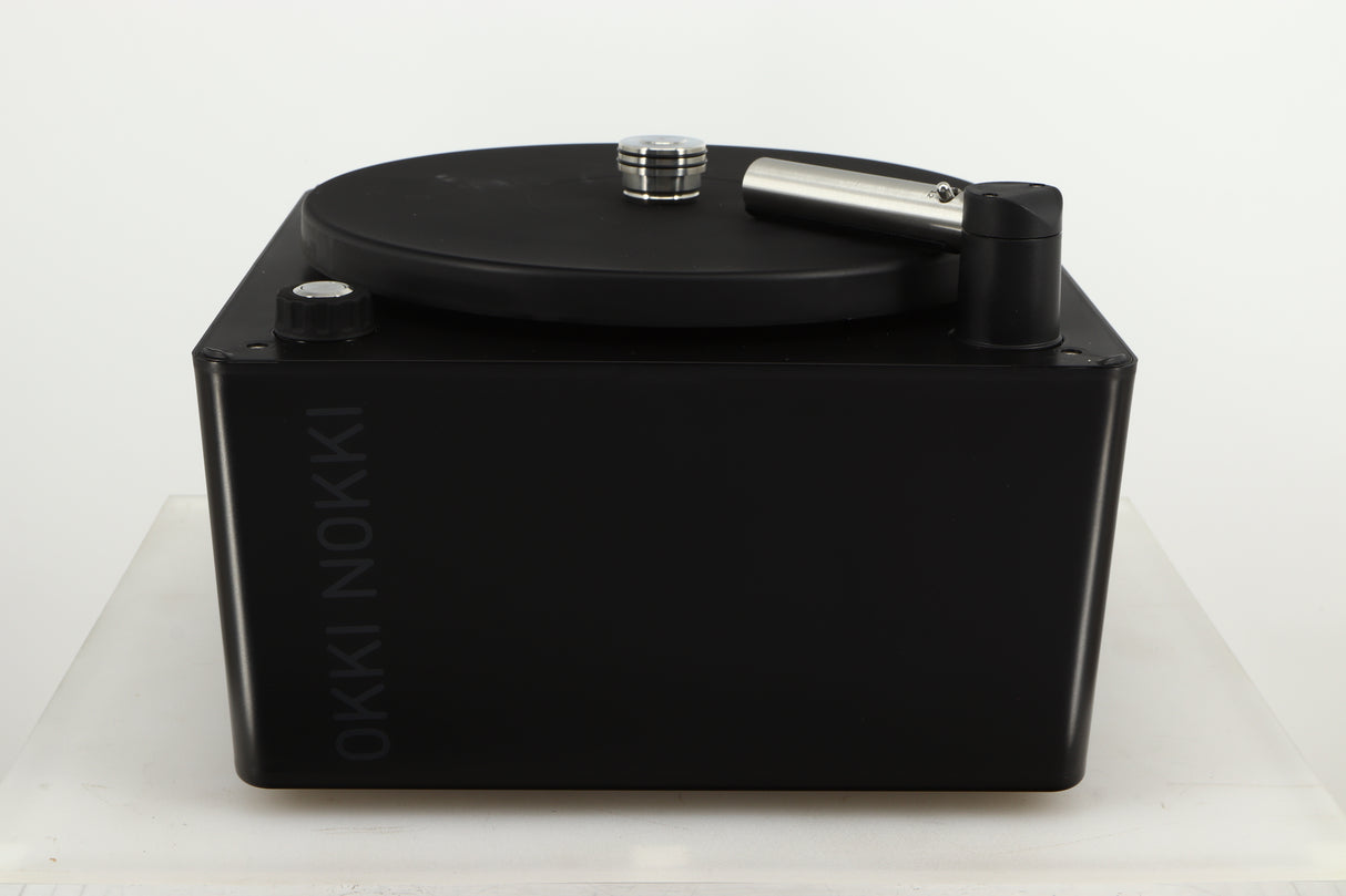 Front view of a used Okki Nokki One Record Cleaning Machine in a black finish