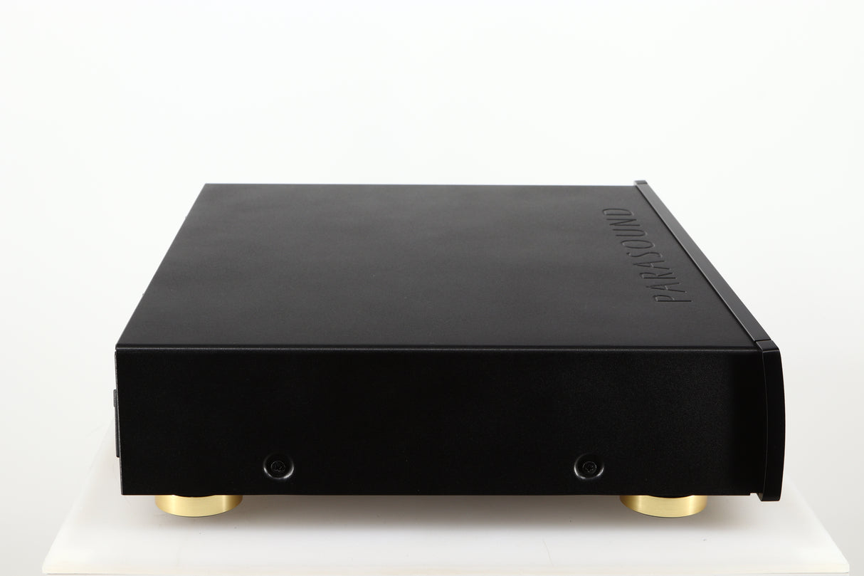 Left side view of a used Parasound Halo P6 Pre Amplifier in a black finish