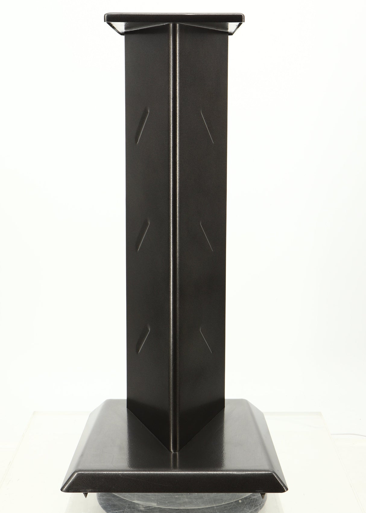 Front view of a used Partington Dreadnought Ultima 60cm Speaker Stand in a black mirror finish