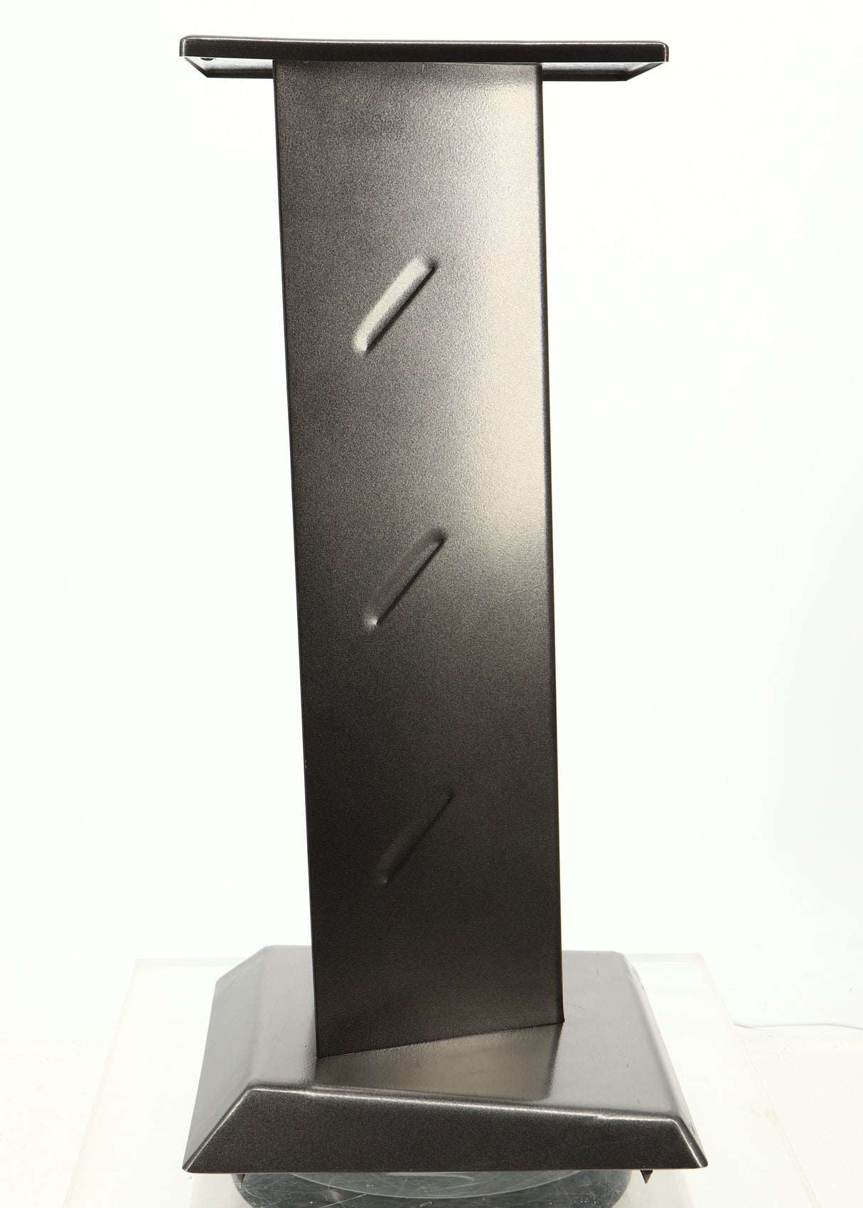 Left side view of a used Partington Dreadnought Ultima 60cm Speaker Stand in a black mirror finish