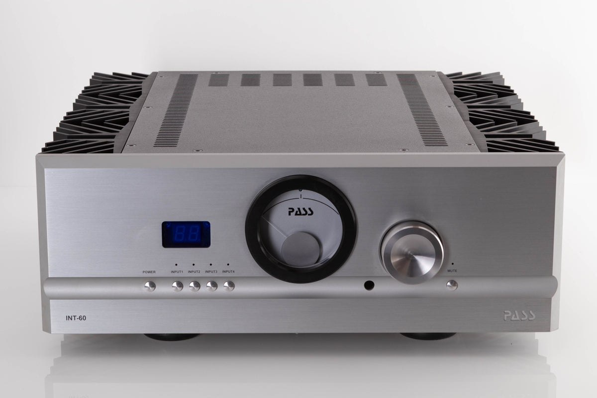 Front view of a used PASS Labs INT-60 Integrated Amplifier in Silver