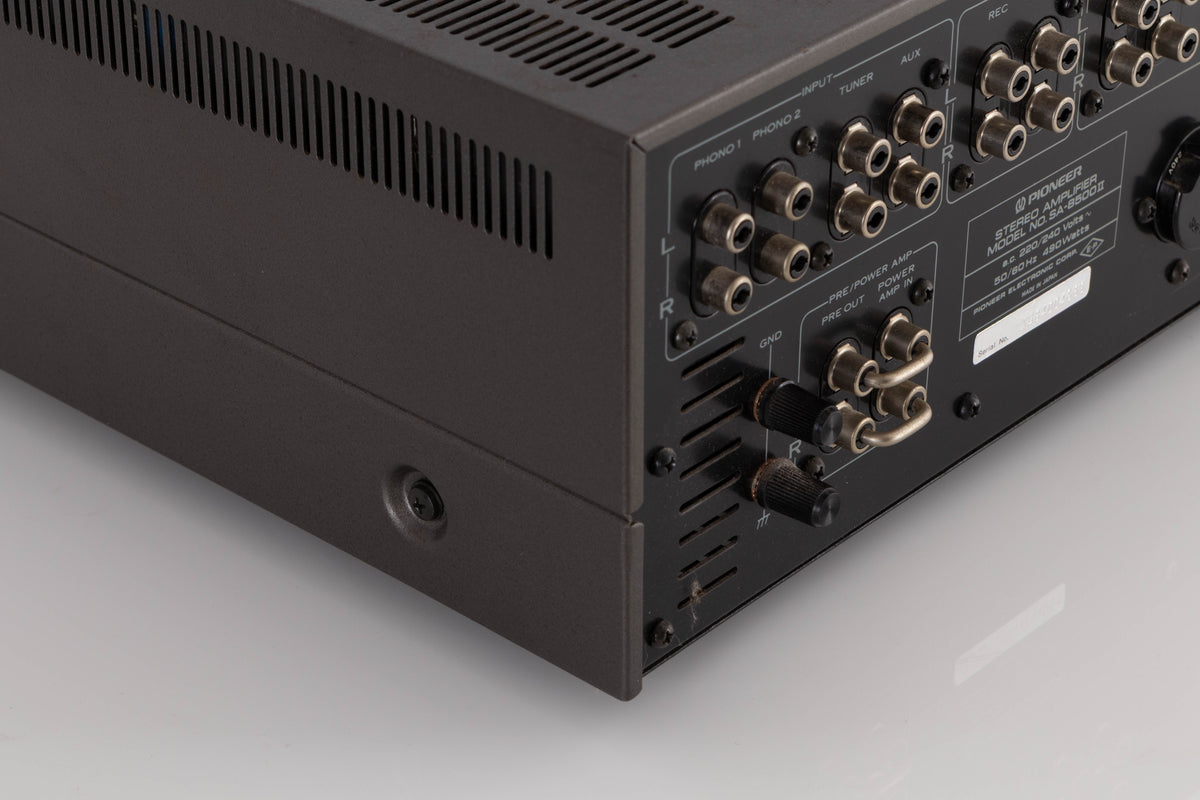 Rear left corner view of a used Pioneer SA-8500 II Integrated Amplifier