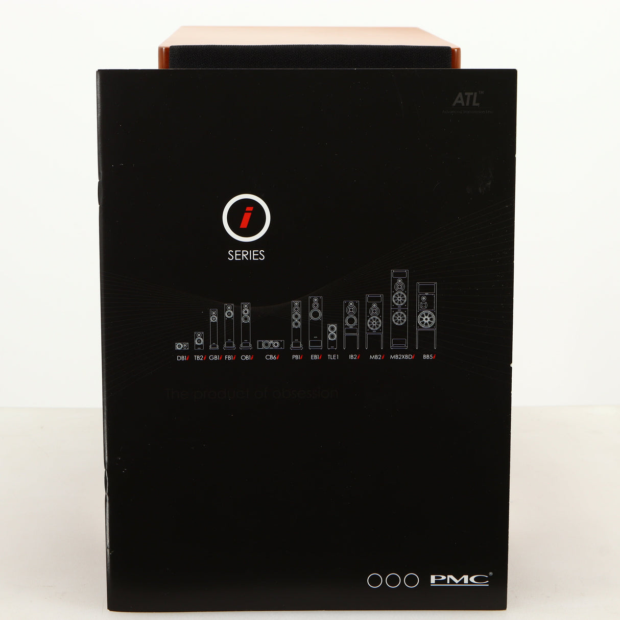 Front view of a used PMC DB1i Standmount Speaker in a cherry finish showing Manual