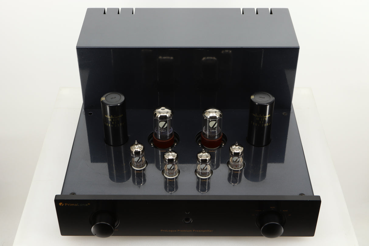 Top view of a used PrimaLuna Prologue Premium Pre Amplifier in Black finish