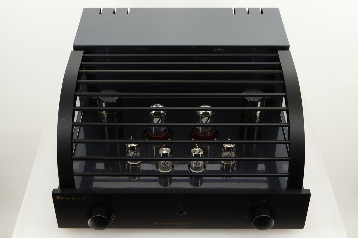 Top view of a used PrimaLuna Prologue Premium Pre Amplifier in Black finish