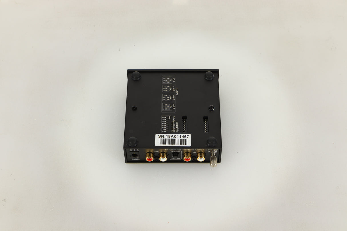 Bottom view of a used Pro-Ject Phonobox S2 Phonostage in Black finish