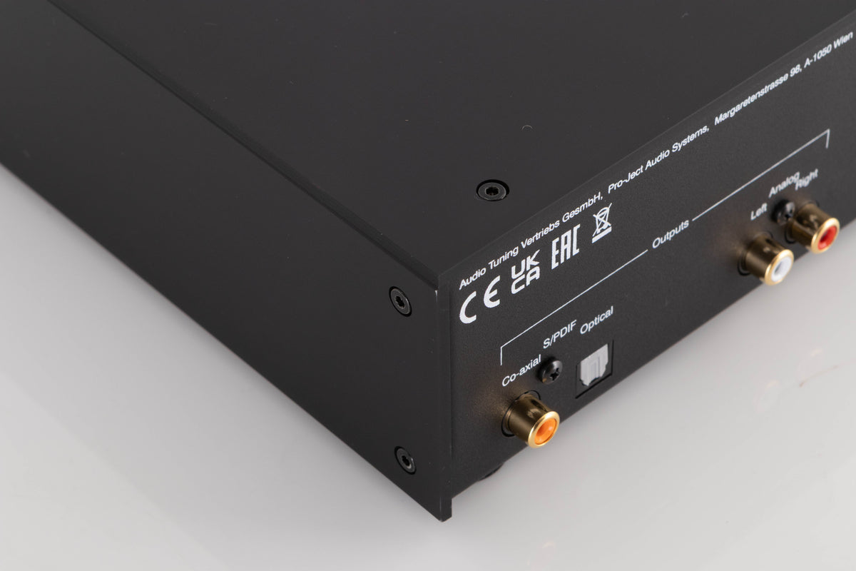 Rear right corner of a used Project CD Box DS3 CD Player in a Black finish