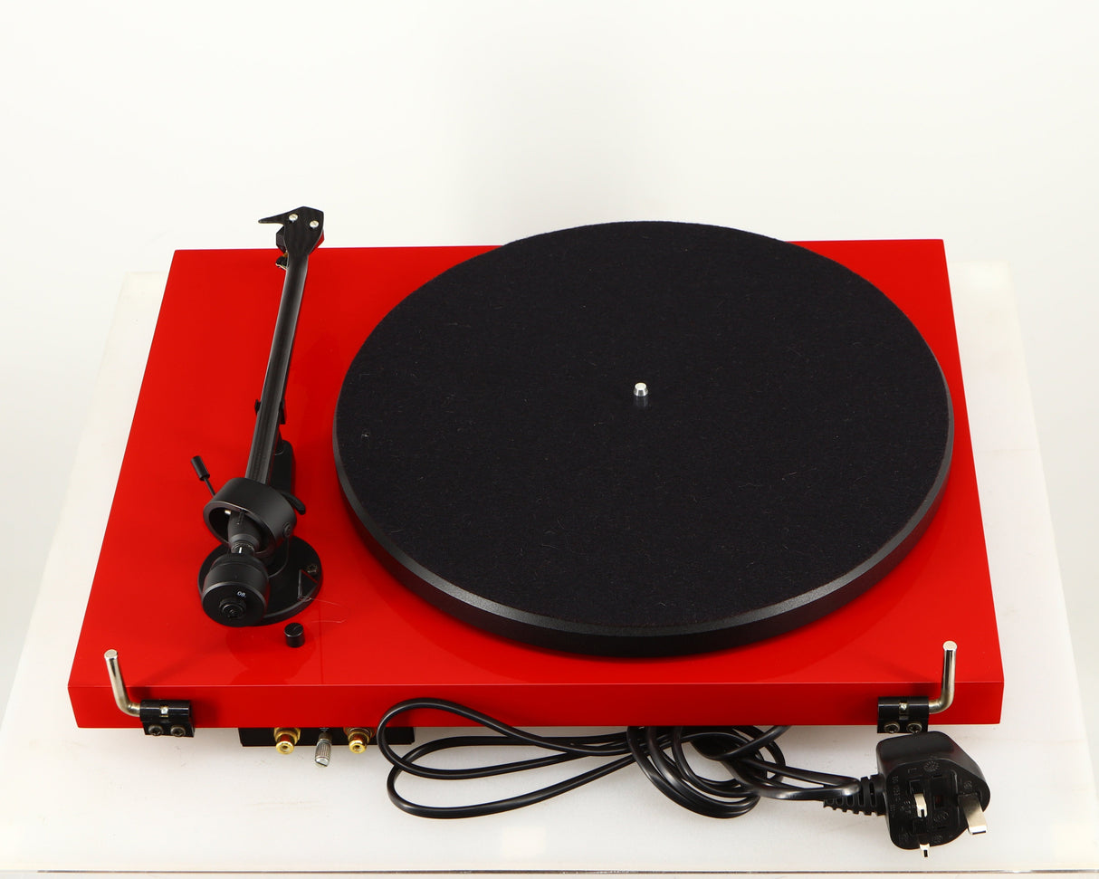Front view of a used Project Debut Carbon Turntable in a red finish