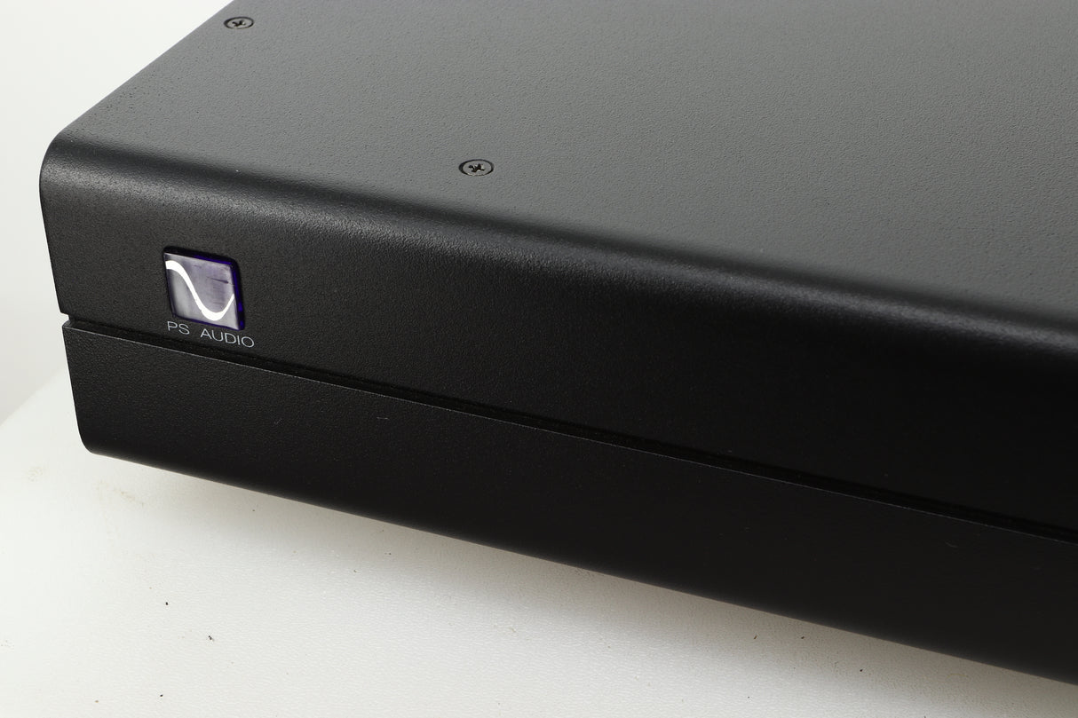 Close up view of a used PS Audio Stellar Strata Mk1 Integrated Amplifier in black finish