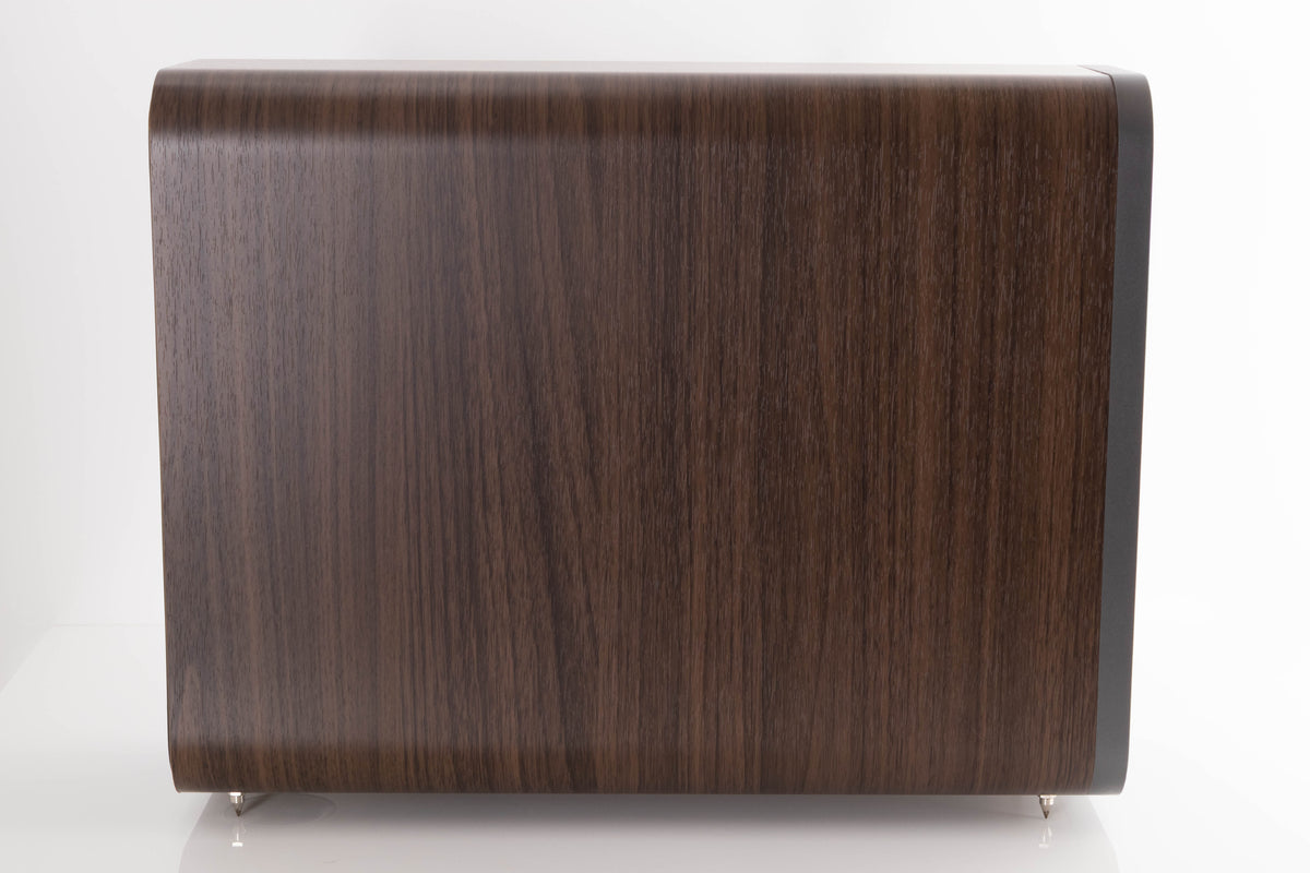 Left side view of a used Q Acoustics 3070S Subwoofer in a American Walnut finish