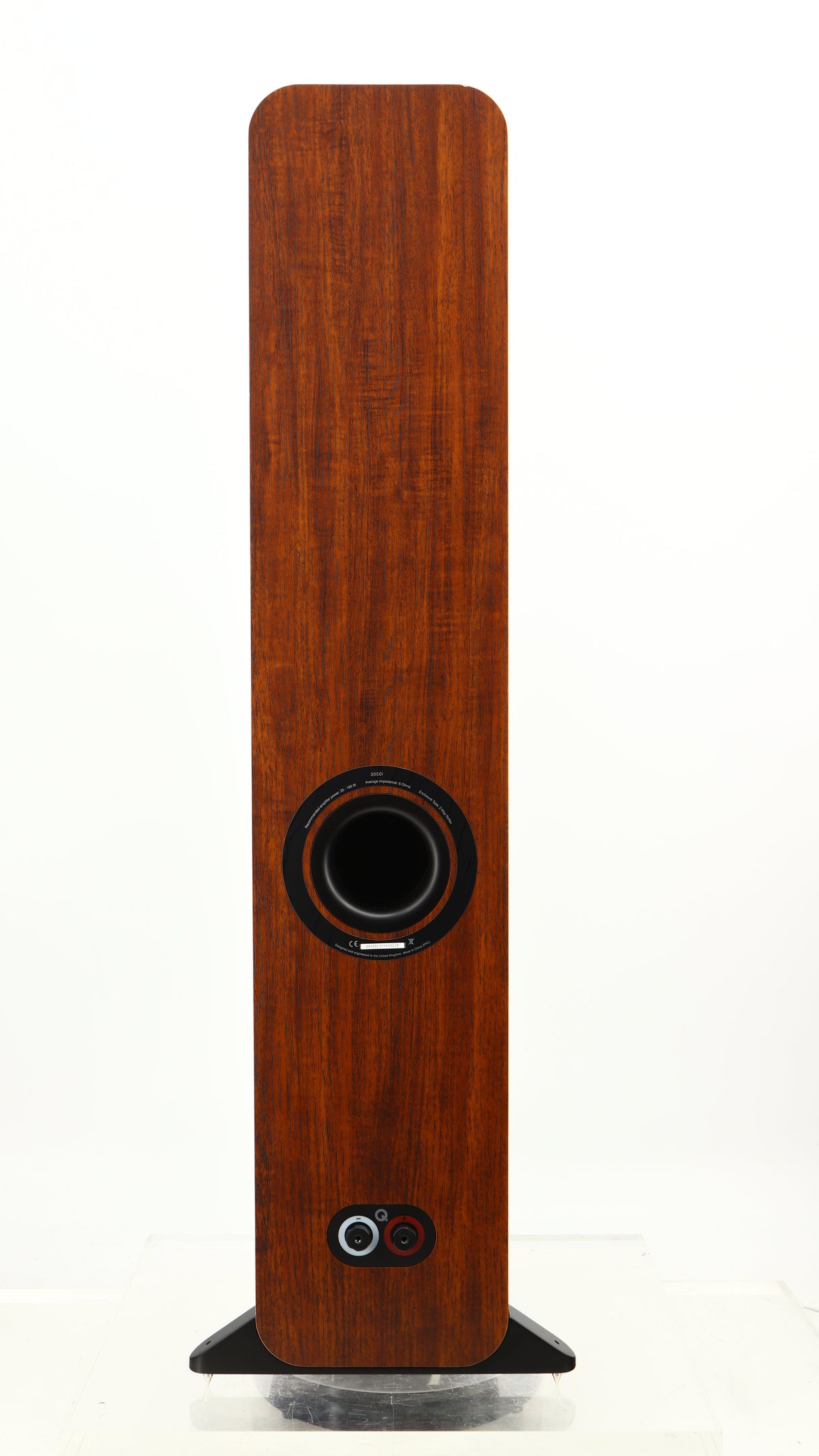 Rear view of a used Q Acoustics 3050i Floorstanding Speakers in a walnut finish